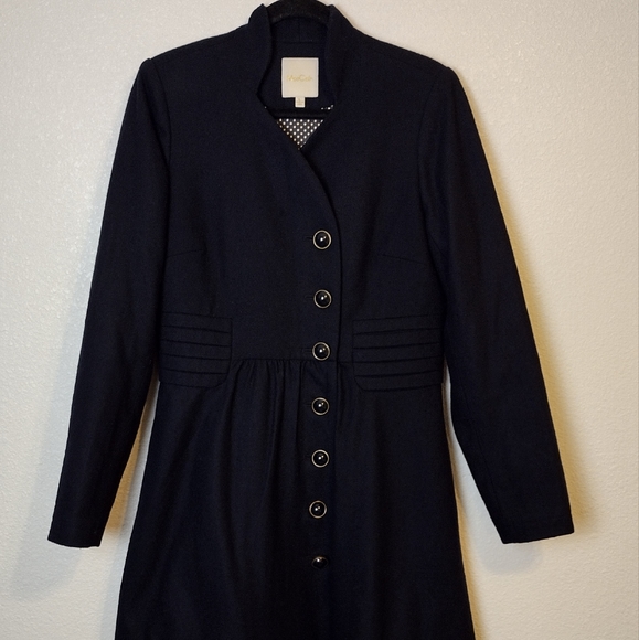 ModCloth women's wool blend navy blue button down trench coat casual sz L - Picture 3 of 8